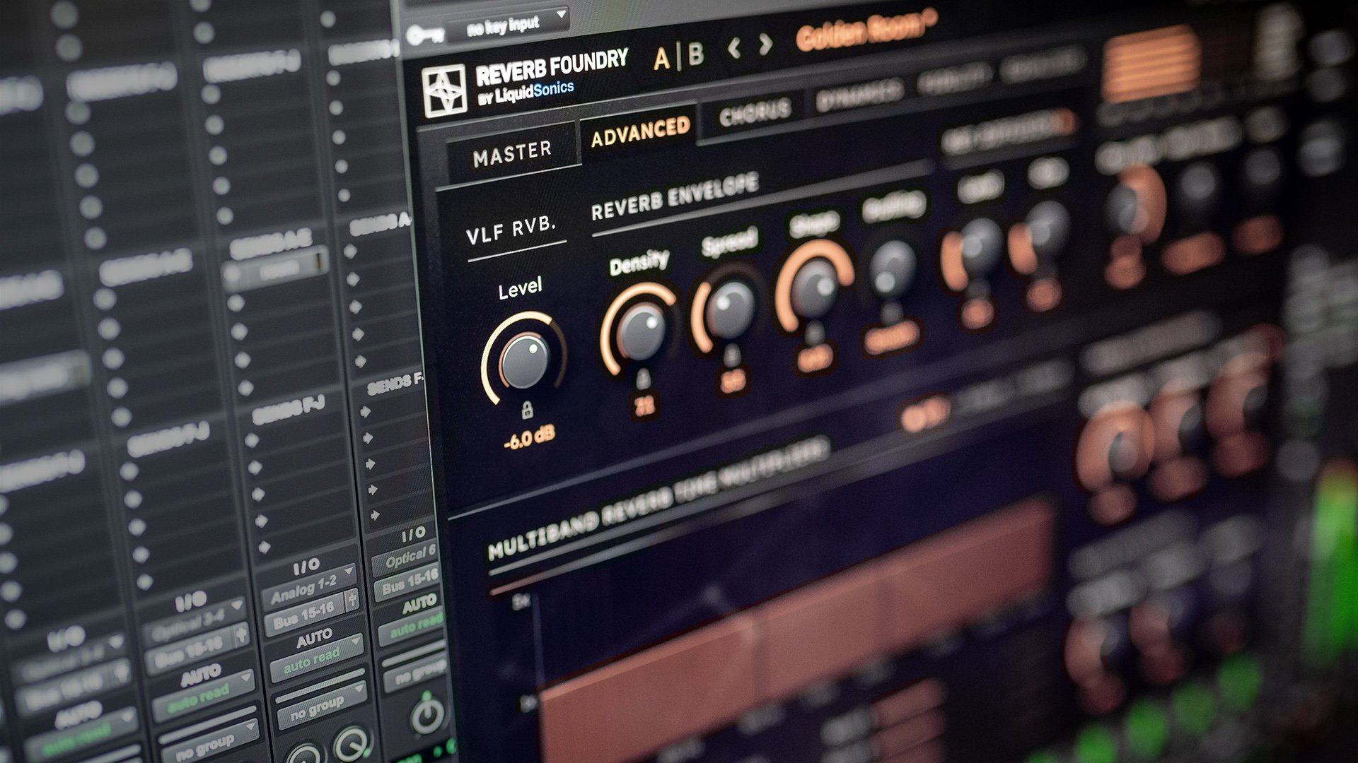 Close-up image of the VLF level control in LiquidSonics' Tai Chi reverb plugin in Pro Tools