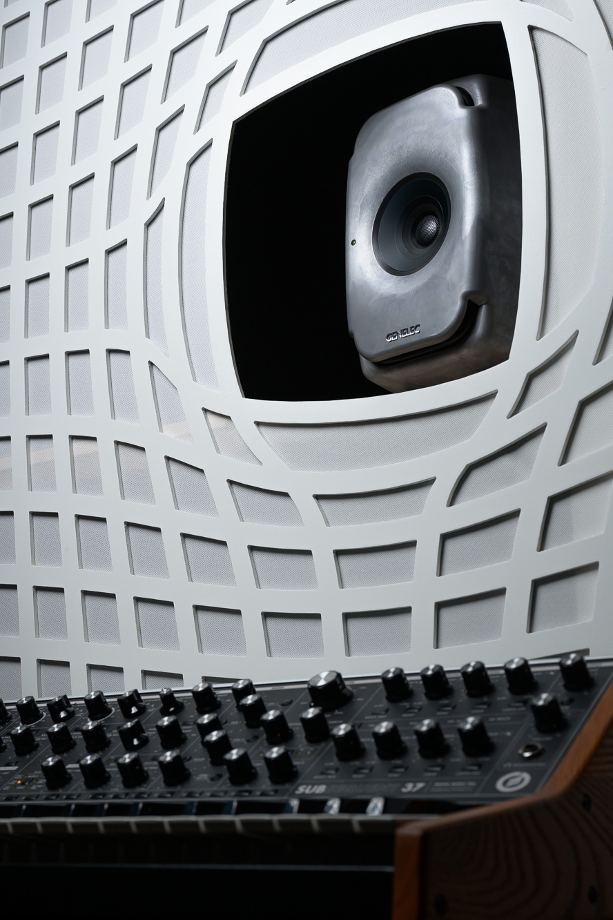 Genelec speaker and Moog synthesizer at Immersive Lab