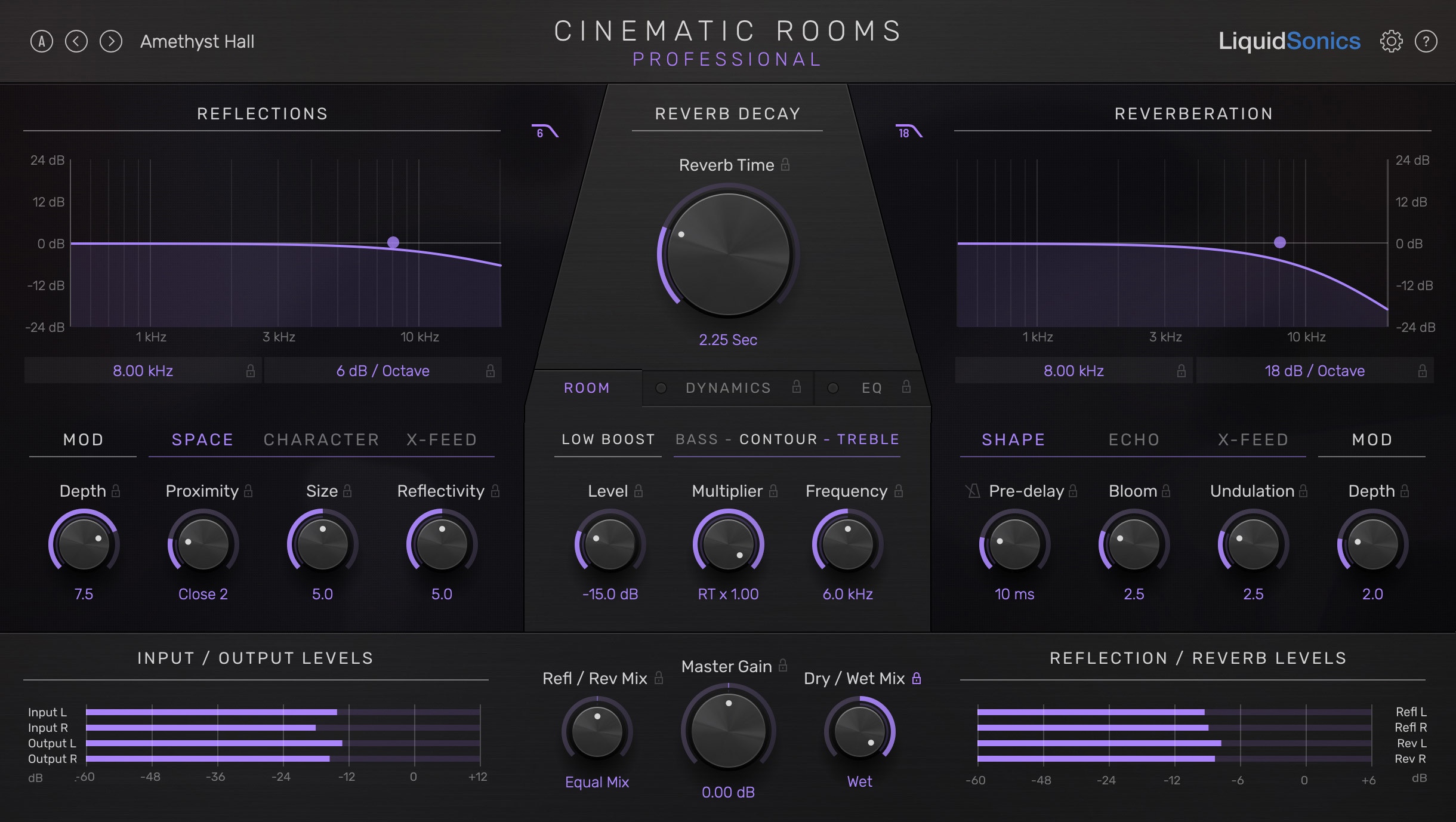 2025 GUI of Cinematic Rooms Professional with the default Amethyst Hall preset