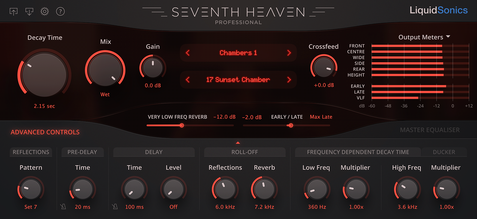 The Seventh Heaven Professional user interface with the Sunset Chamber preset used by Stefan Boman to mix Opeth in Dolby Atmos.